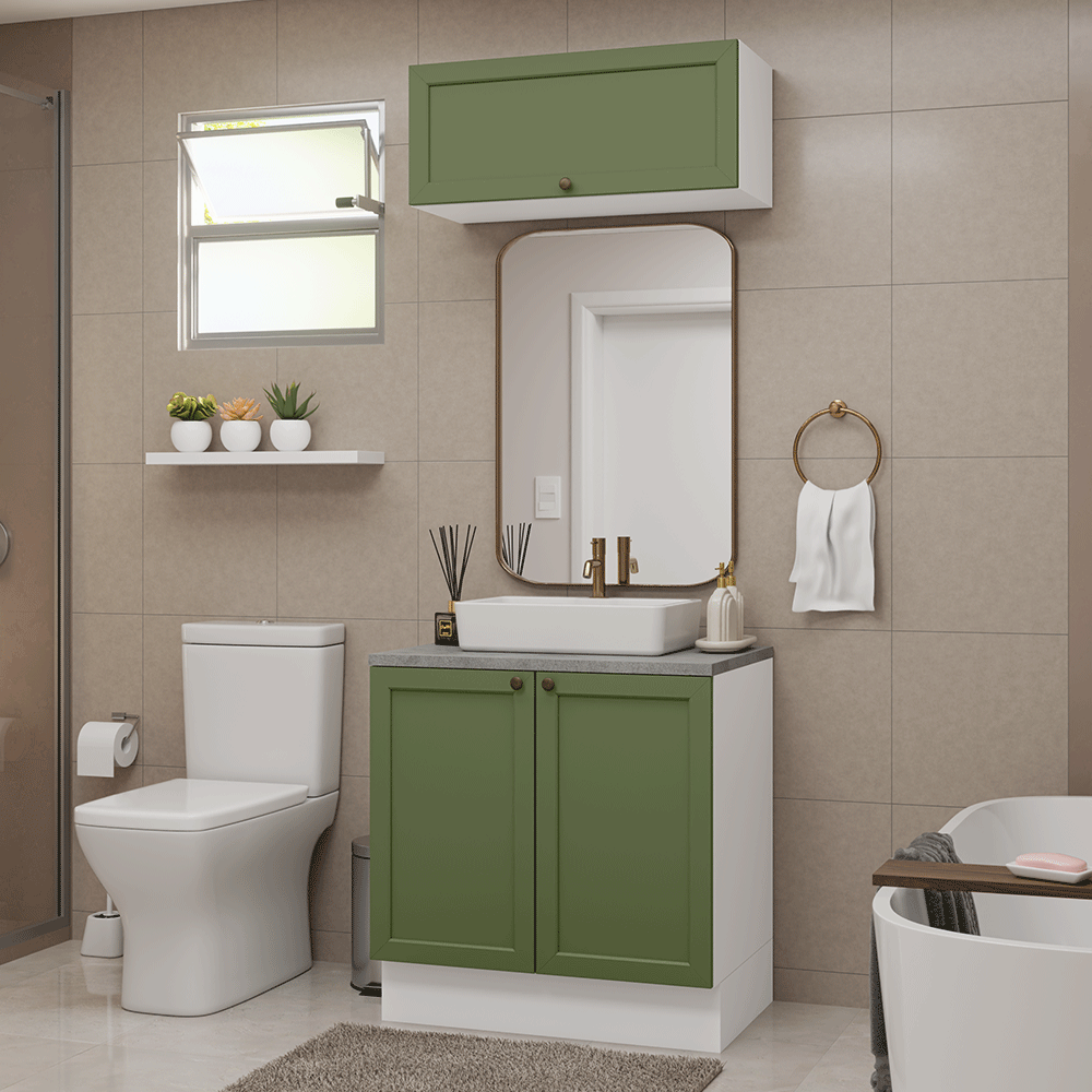 Vanitory 80cm 3 puertas Blanco/Verde Vik 02