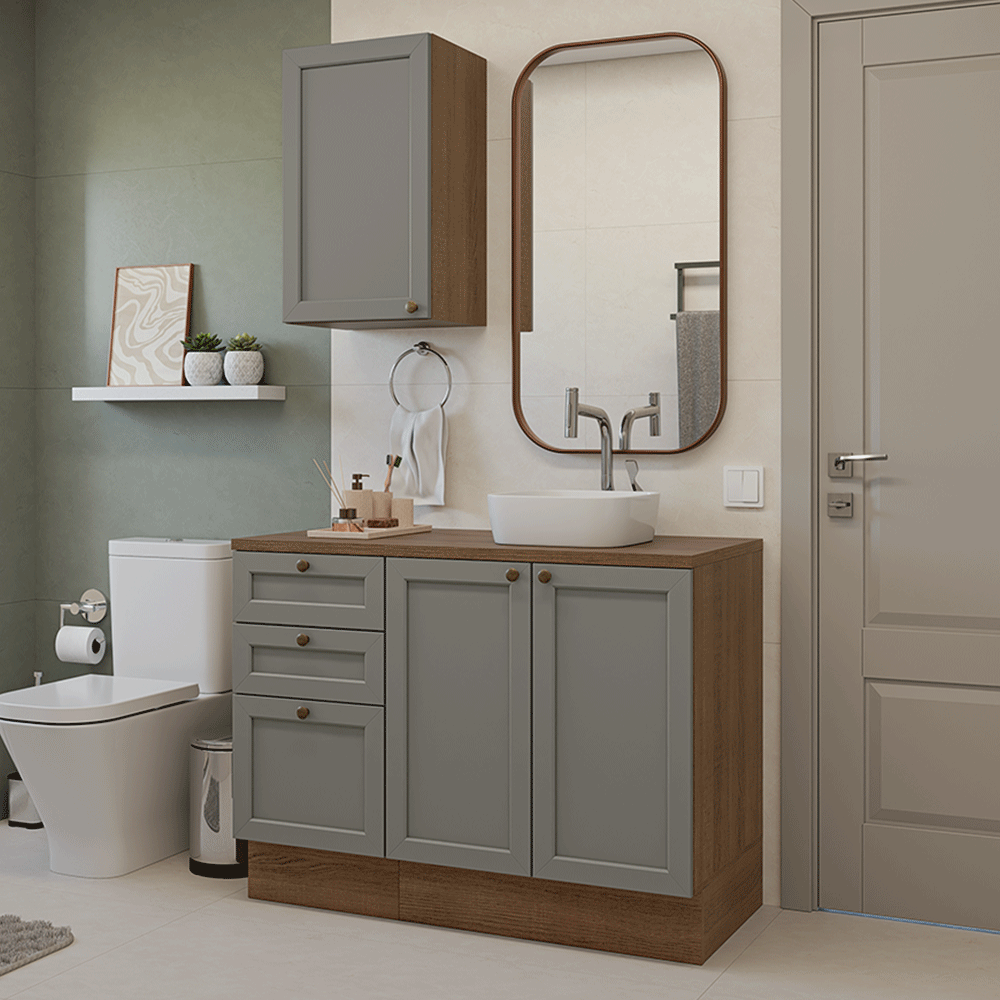 Vanitory 110cm 3 cajones 3 puertas Marrón/Gris Vik 01