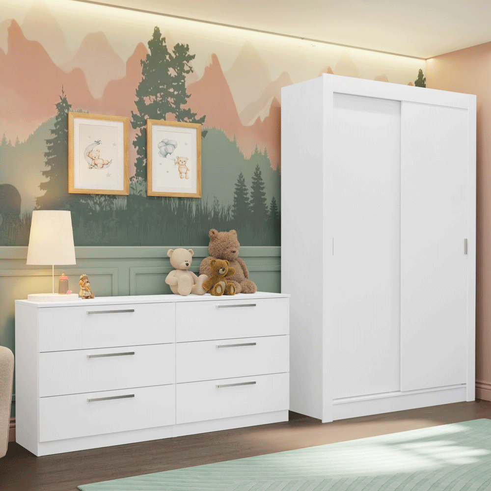 Kit Dormitorio Infantil Madesa Placard y Chifonier 6 Cajones BB 02