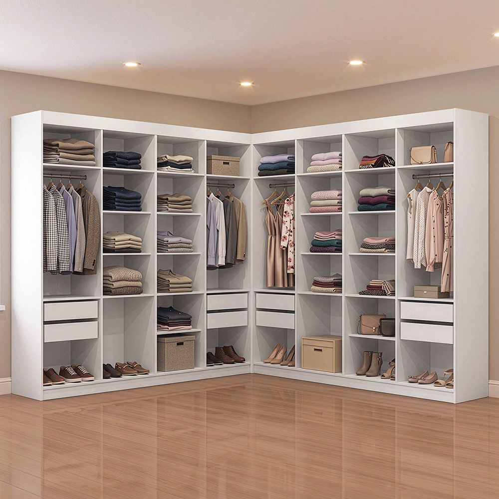 Placard Closet Esquinero 522 cm 8 Cajones Blanco Venus Madesa