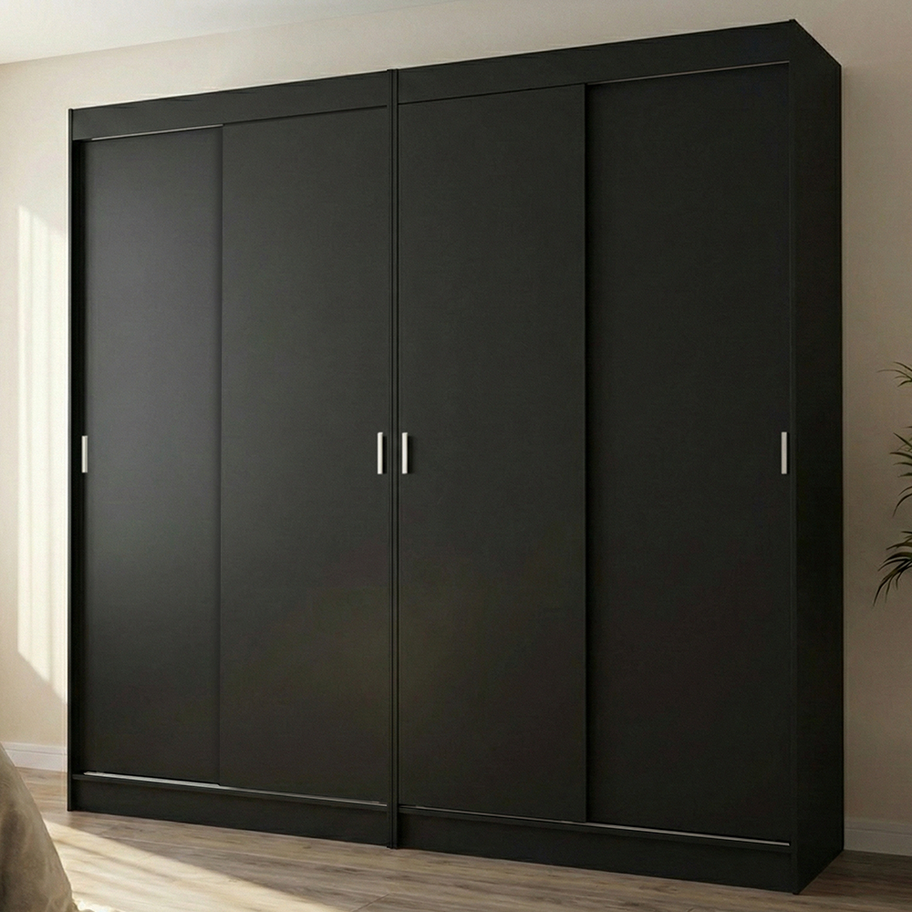 Conjunto 2 Placares 4 Puertas Corredizas Negro Tokio Madesa