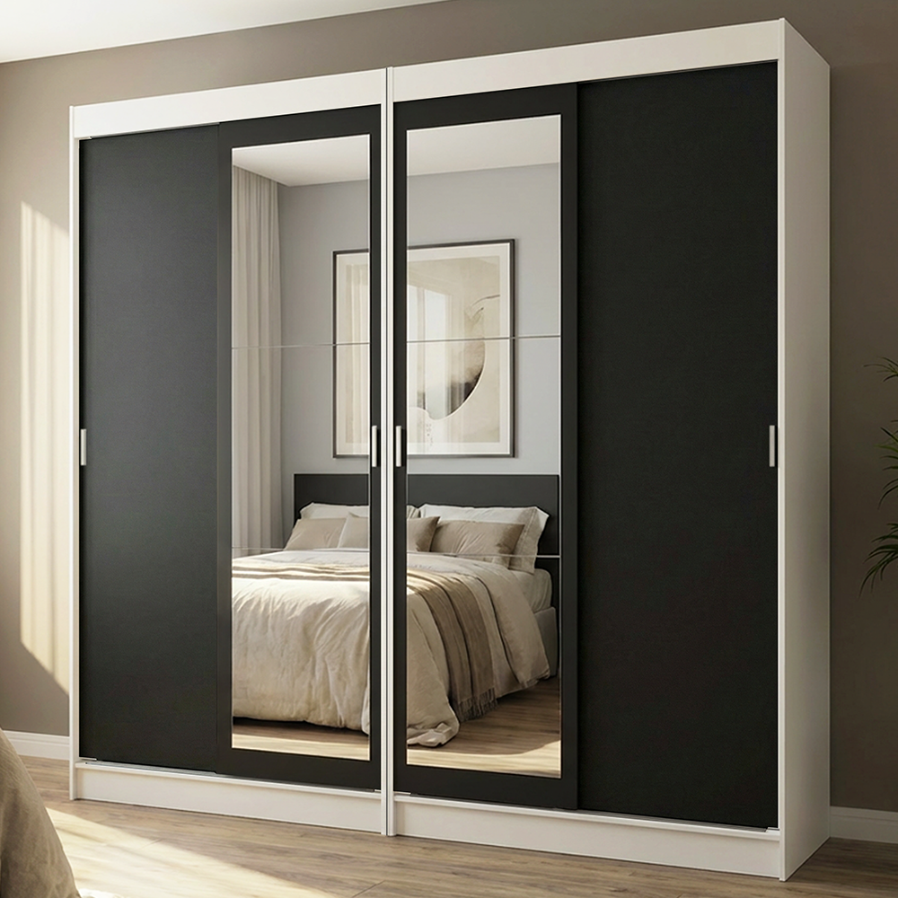 Conjunto 2 Placares 4 Puertas Corredizas con 2 Espejos Blanco/Negro Tokio Madesa