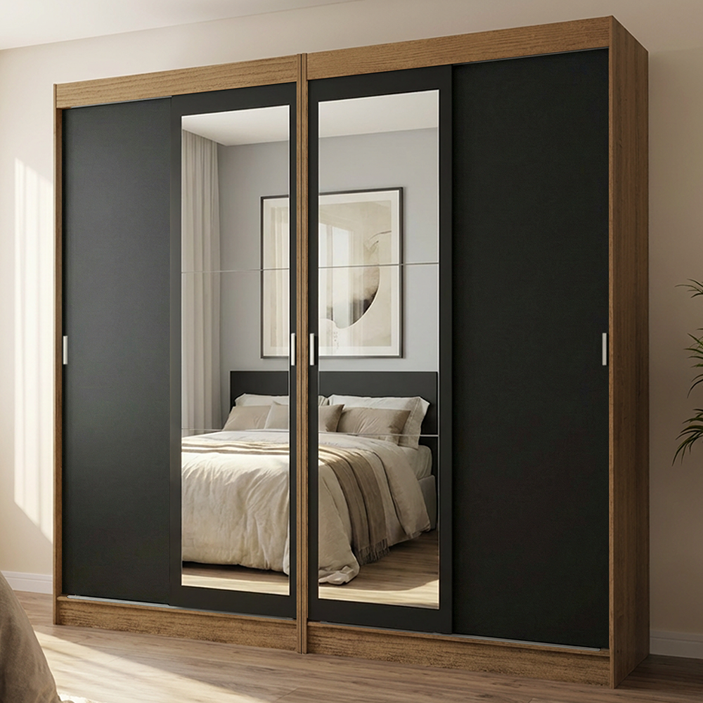 Conjunto 2 Placares 4 Puertas Corredizas con 2 Espejos Marrón/Negro Tokio Madesa