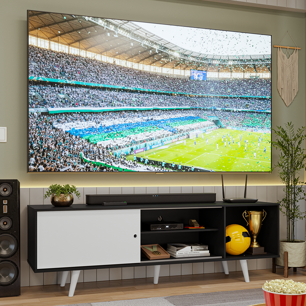 Rack para TV hasta 80 pulgadas, 160 cm de ancho, con patas, Negro/Blanco Torino