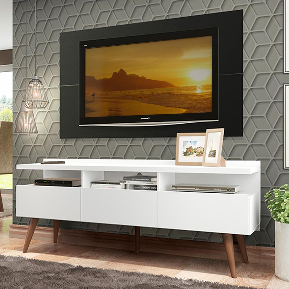 Rack Madesa Londres con Panel para TV hasta 55 Pulgadas Blanco/Negro
