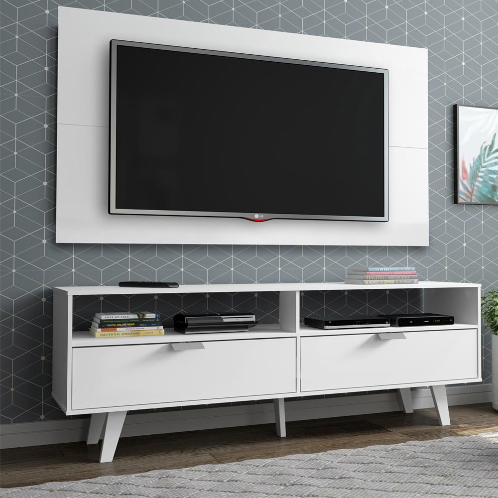 Rack Madesa Oslo con Panel para TV hasta 55 Pulgadas 2 Puetas Blanco