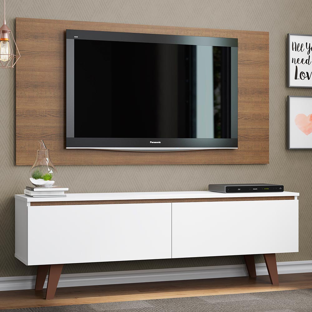 Rack con Panel de TV Le Mans hasta 55 pulgadas, 2 puertas, Blanco/Marrón