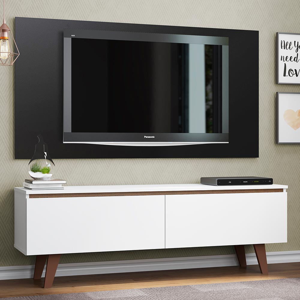 Rack Madesa Le Mans con Panel para TV hasta 55 Pulgadas 2 Puetas Blanco/Negro