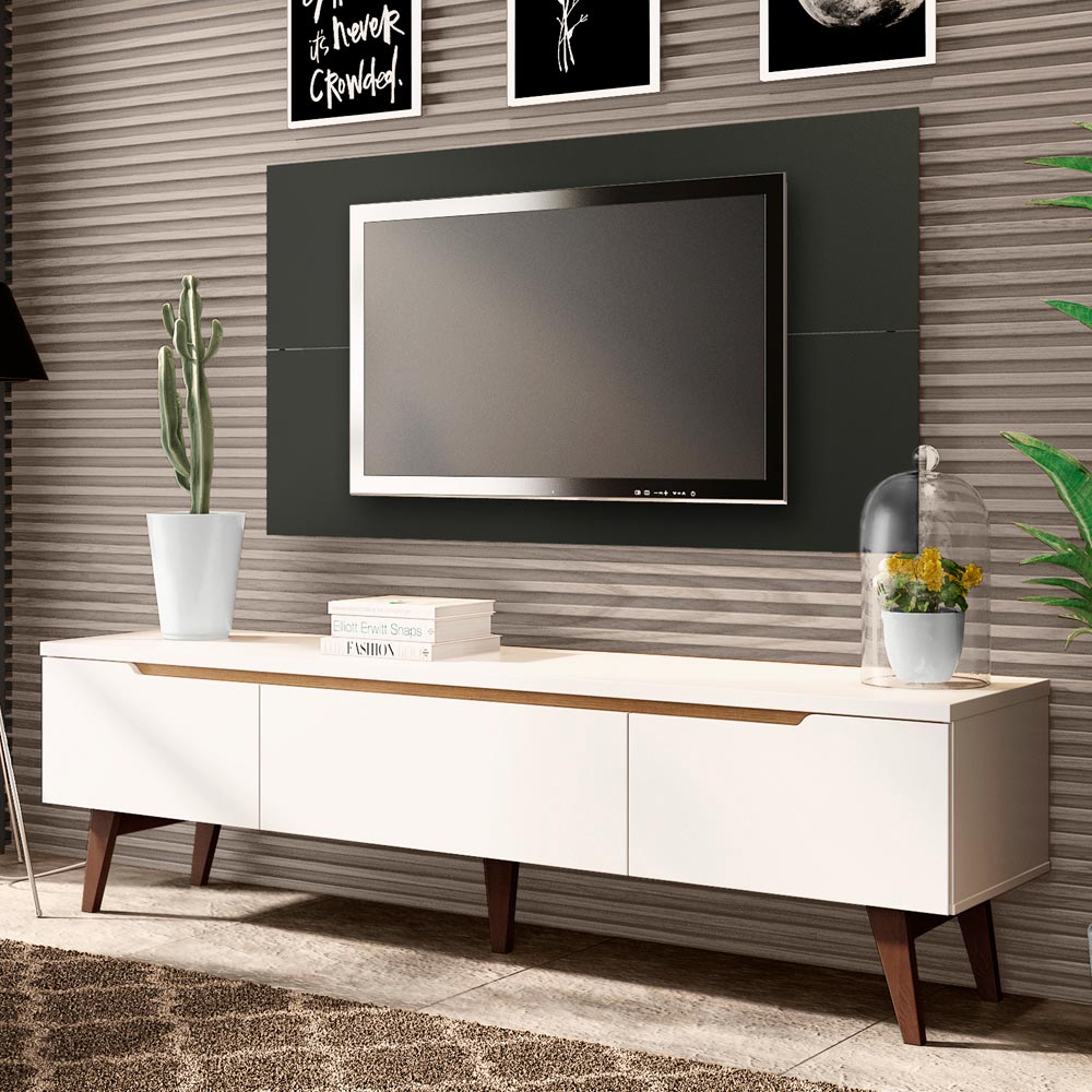 Rack Madesa Reims con Panel para TV hasta 55 Pulgadas 2 Puertas y 1 Cajón Blanco/Negro