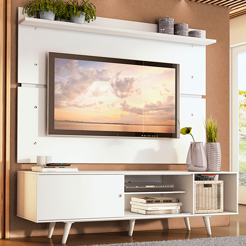 Rack Madesa Dubai con Panel para TV hasta 65 Pulgadas con Patas Blanco