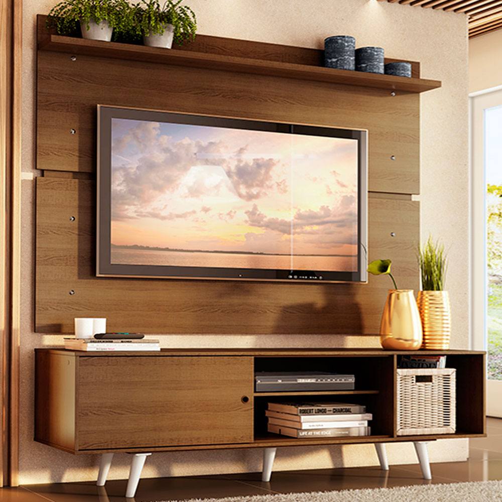 Rack Madesa Dubai con Panel para TV hasta 65 Pulgadas con Patas Marrón/Blanco