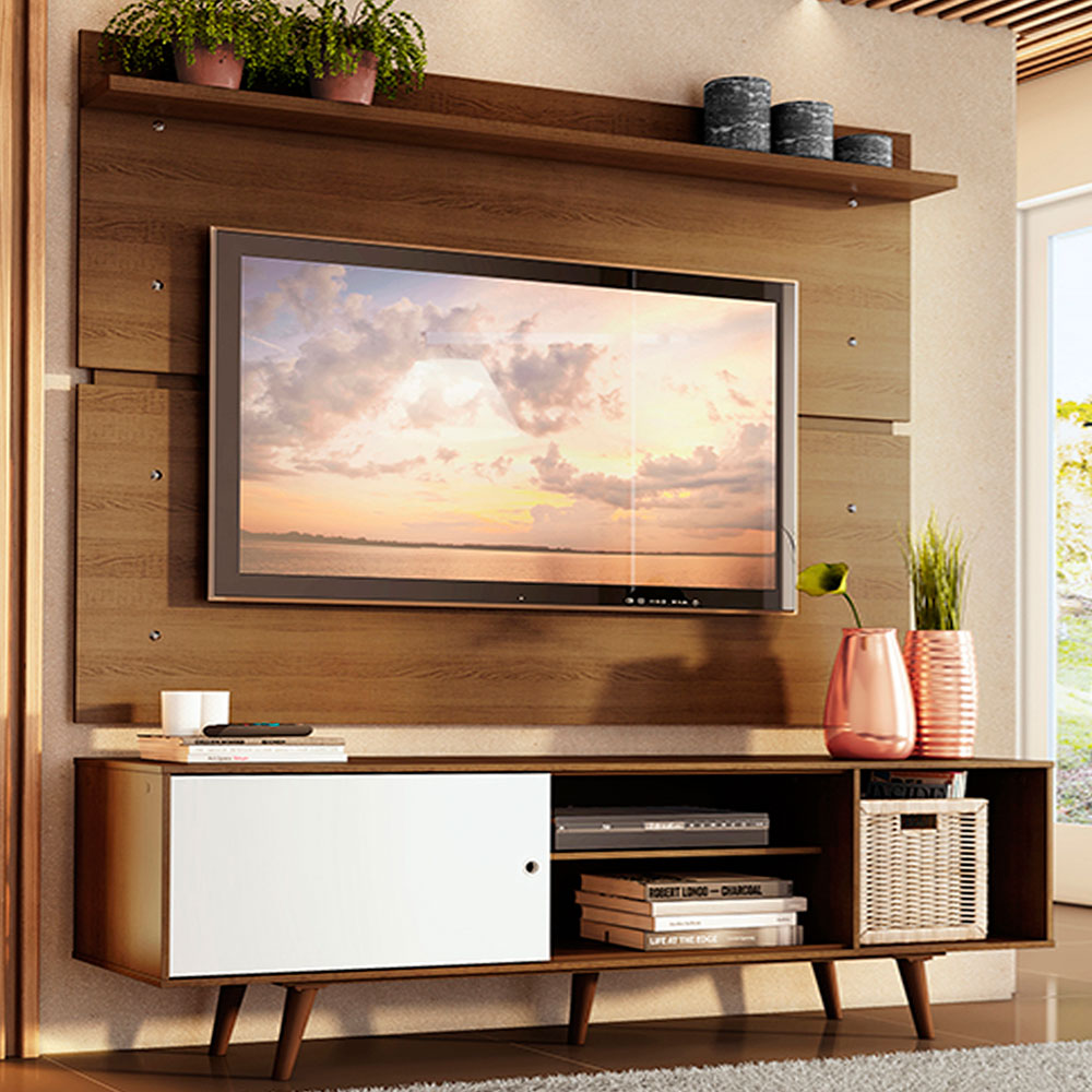 Rack Madesa Dubai con Panel para TV hasta 65 Pulgadas con Patas Marrón/Blanco