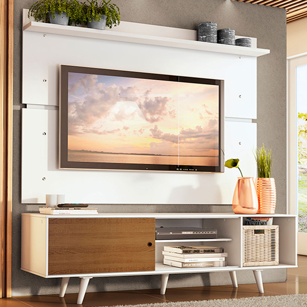 Rack Madesa Dubai con Panel para TV hasta 65 Pulgadas con Patas Blanco/Marrón