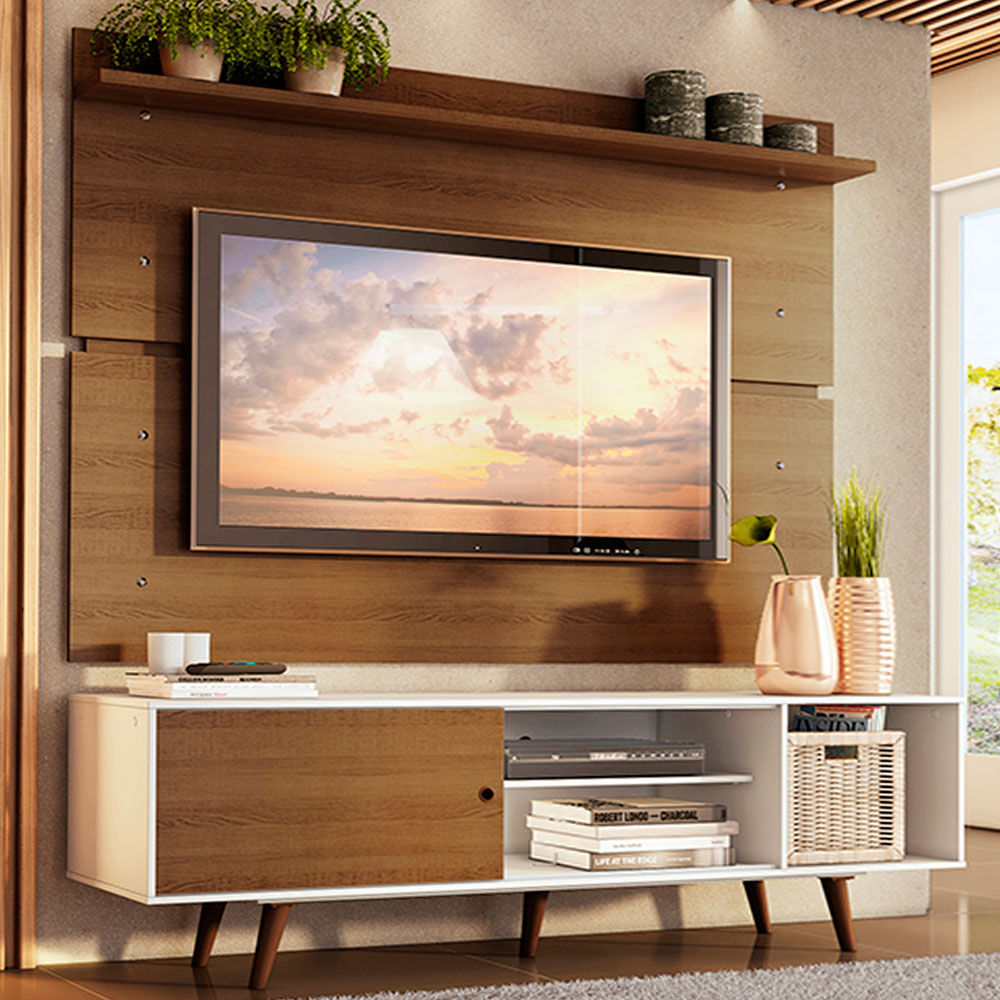 Rack Madesa Dubai con Panel para TV hasta 65 Pulgadas con Patas Blanco/Marrón