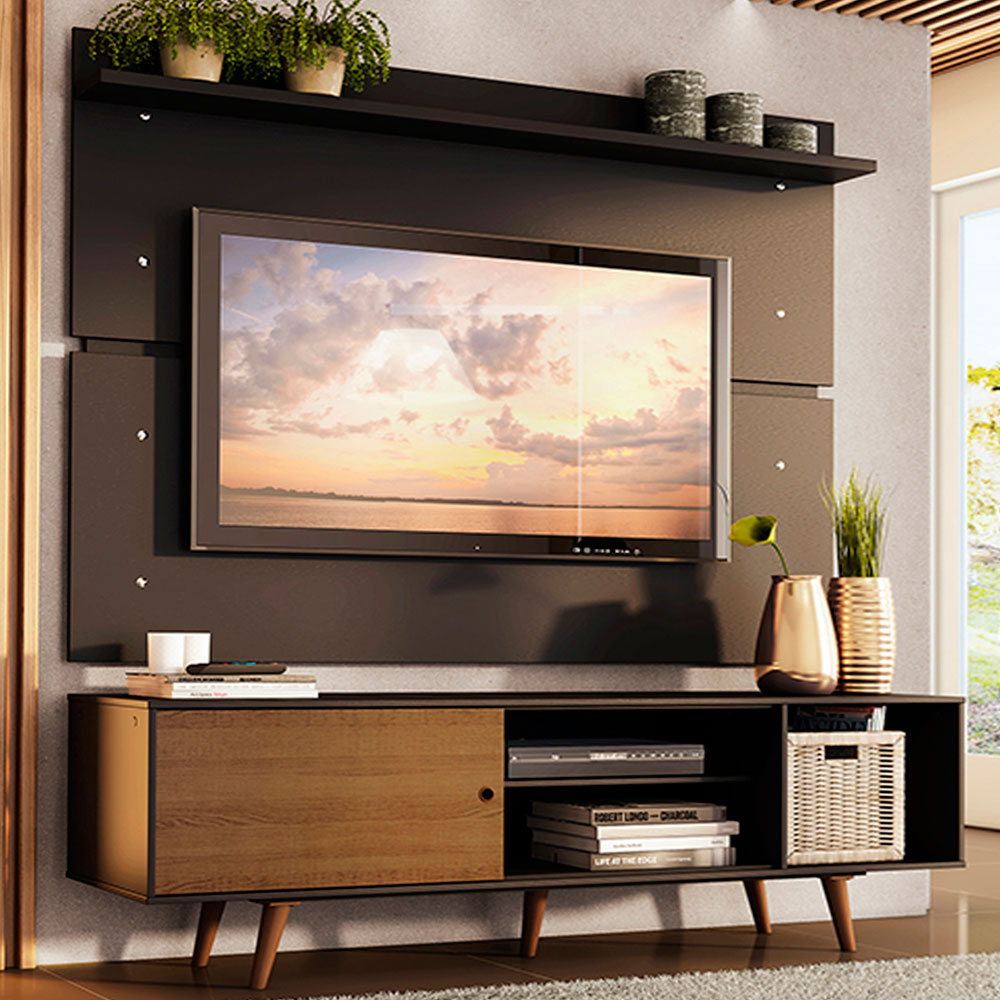 Rack Madesa Dubai con Panel para TV hasta 65 Pulgadas con Patas Negro/Marrón