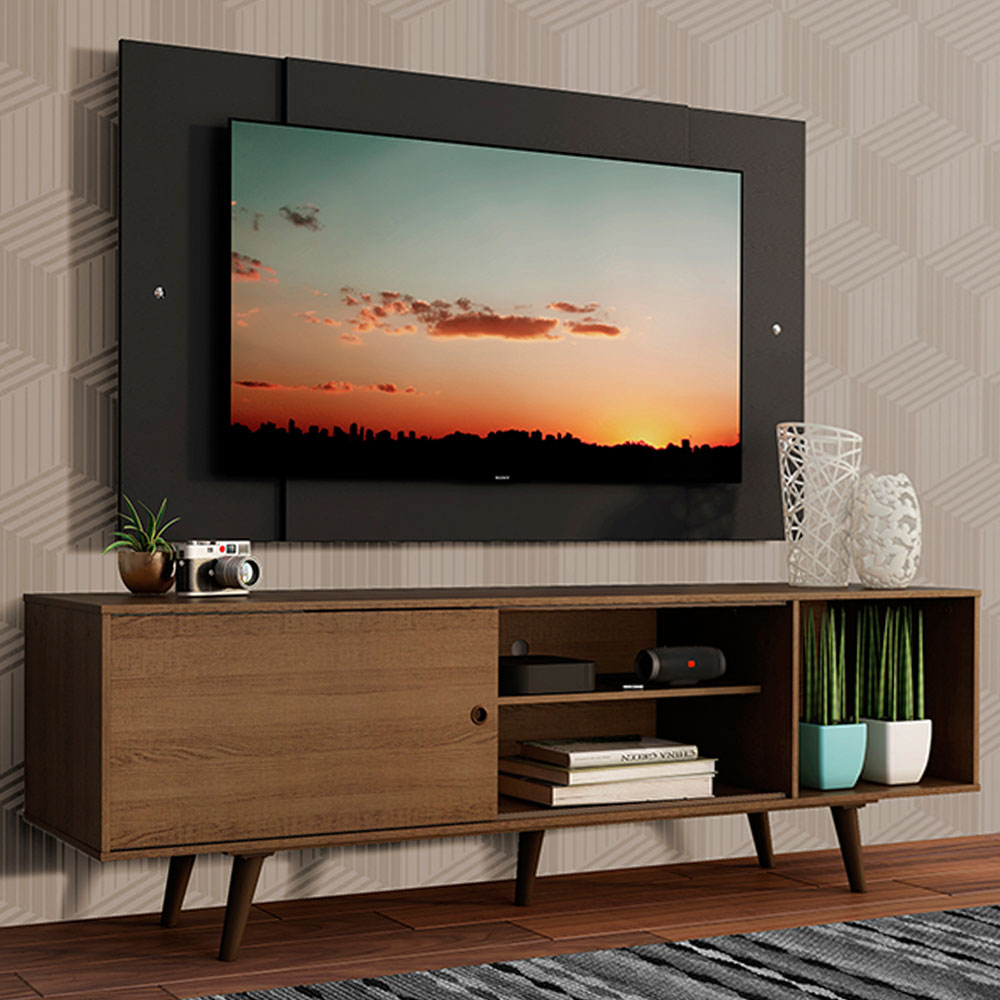 Rack Madesa Dubai con Patas y Panel para TV hasta 58 Pulgadas Marrón/Negro