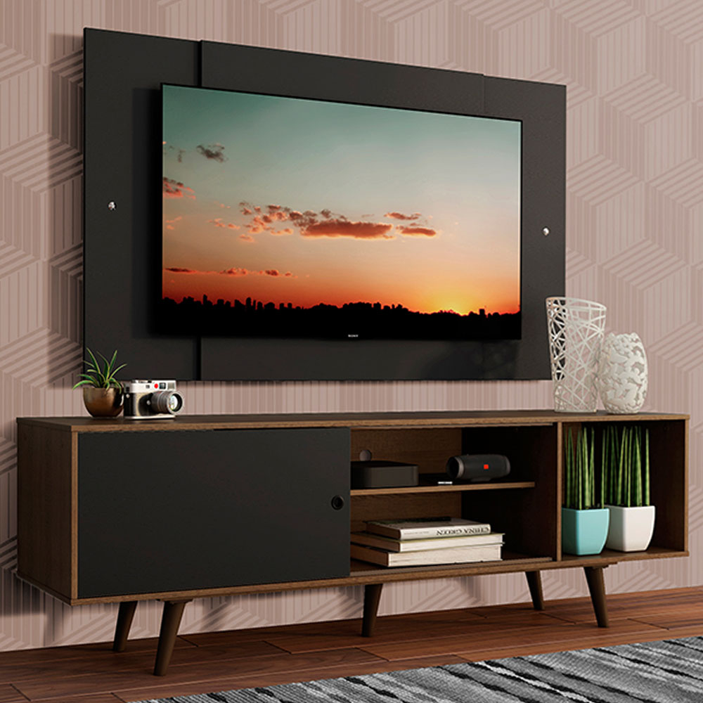 Rack Madesa Dubai con Patas y Panel para TV hasta 58 Pulgadas Marrón/Negro
