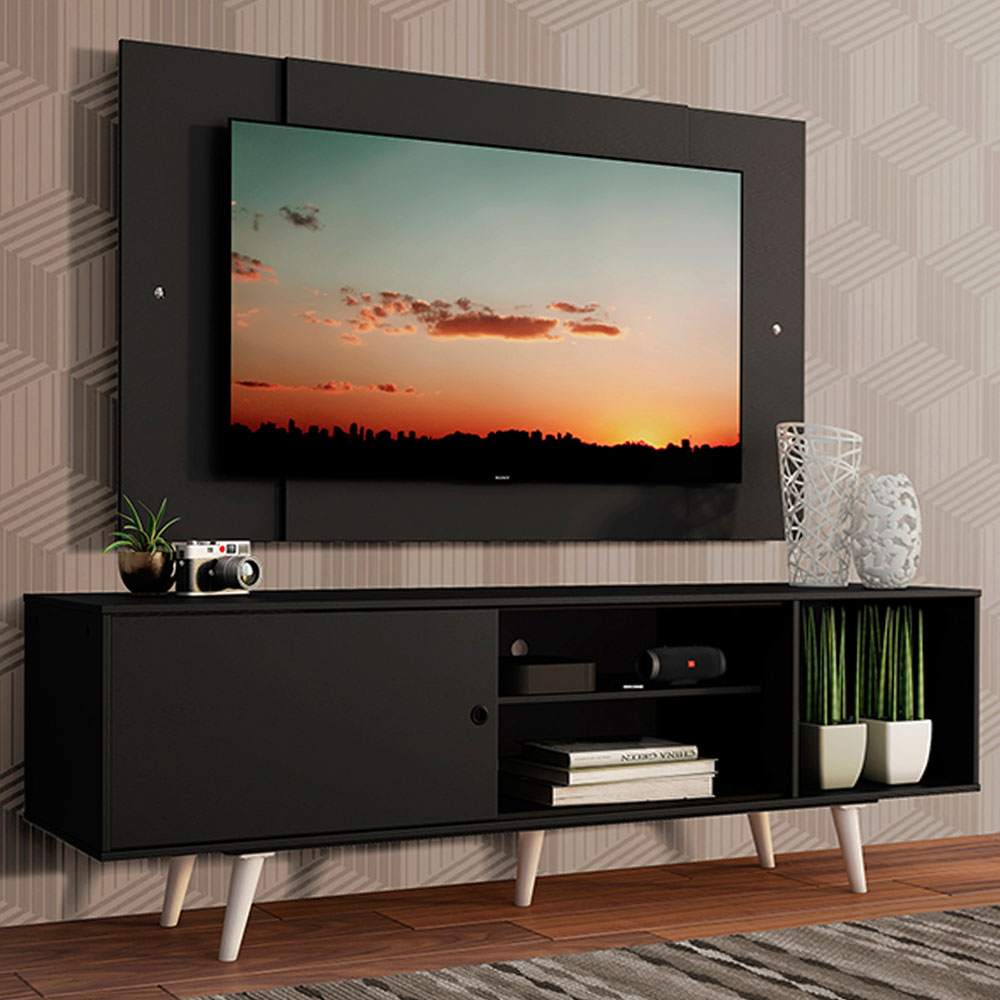 Rack Madesa Dubai con Patas y Panel para TV hasta 58 Pulgadas Negro/Negro