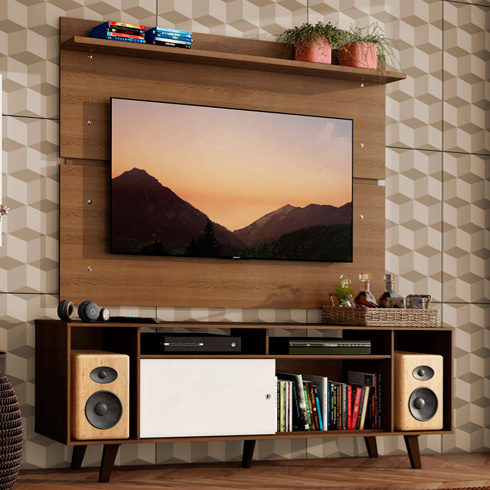 Rack Madesa Cancun con Patas y Panel para TV hasta 65 Pulgadas Marrón/Blanco