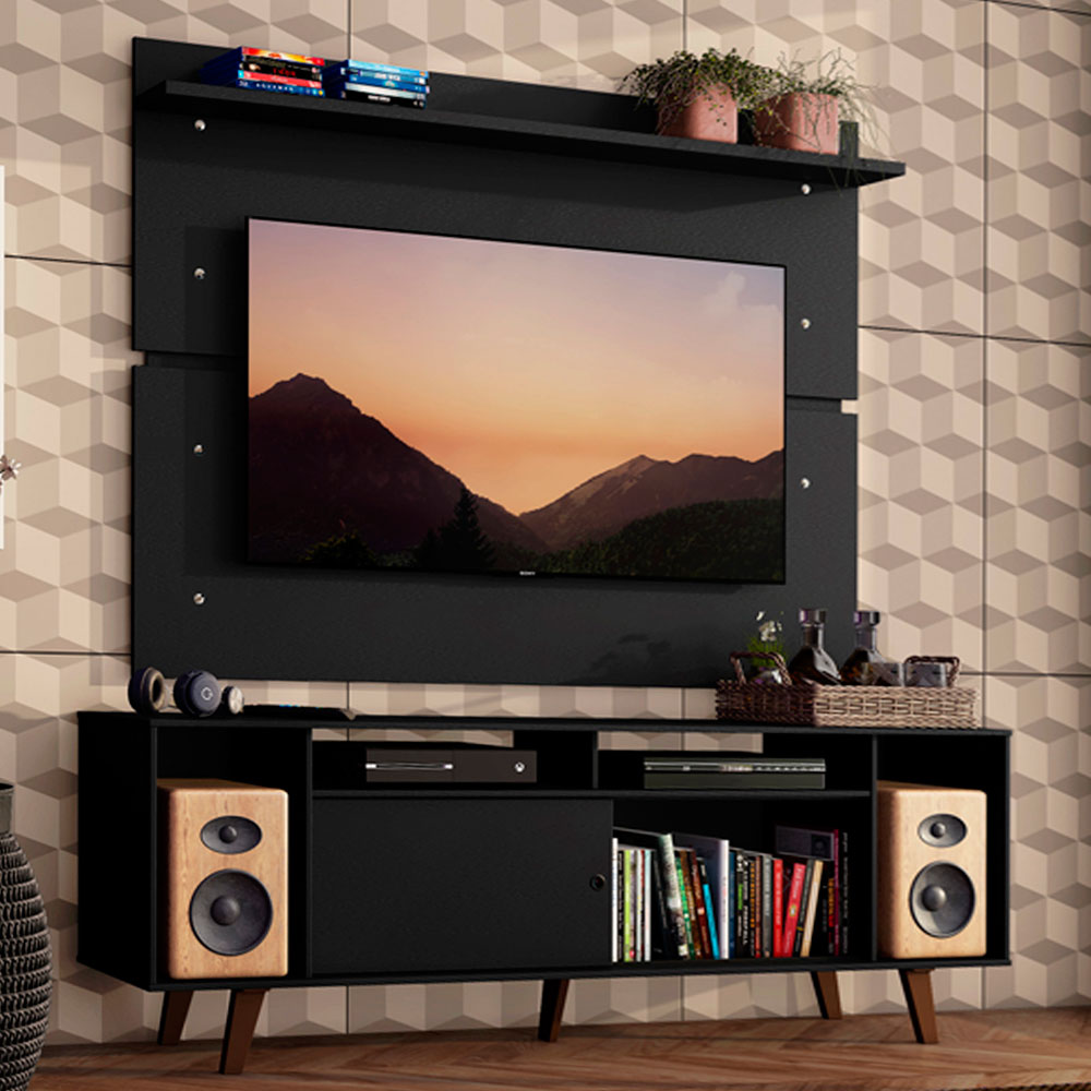 Rack Madesa Cancun con Patas y Panel para TV hasta 65 Pulgadas Negro/Negro