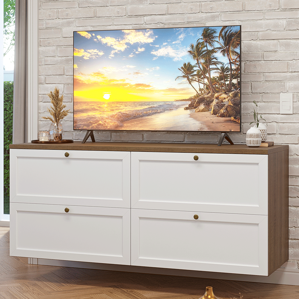 Rack para TV hasta 70 pulgadas, 160cm, 4 cajones, Marrón/Blanco Vik 04