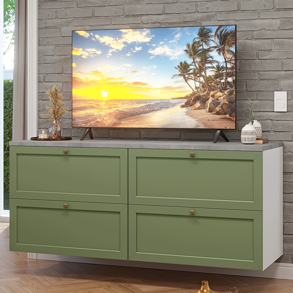 Rack para TV hasta 70 pulgadas, 160cm, 4 cajones, Blanco/Verde Vik 04