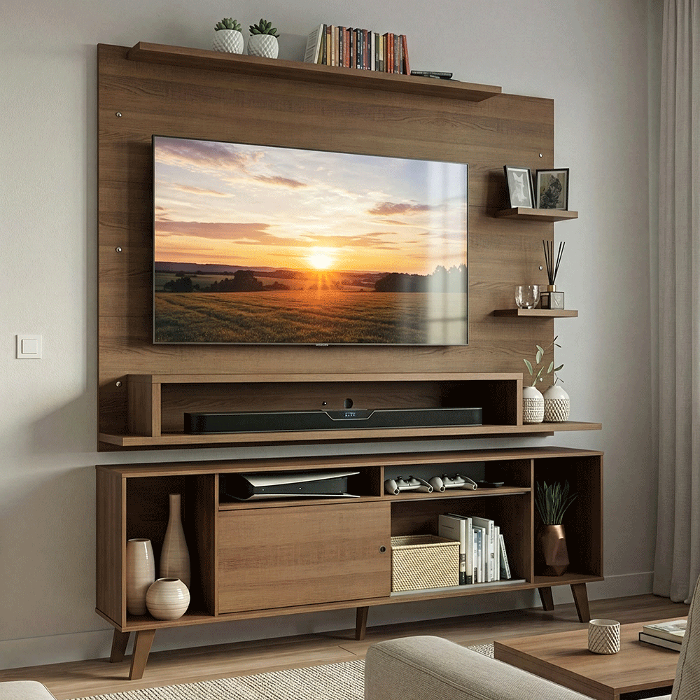 Rack con Panel para TV hasta 60 Pulgadas 180 cm con Patas Marrón Cancun Madesa