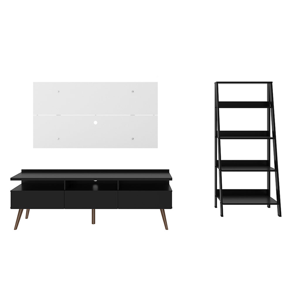 Rack Londres, Estante Escalera e Panel para TV hasta 55 Pulgadas Madesa Negro/Blanco