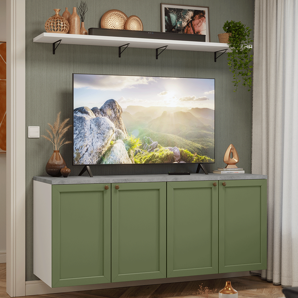 Rack para TV hasta 70 pulgadas + repisas de 160cm, Blanco/Verde Vik 05