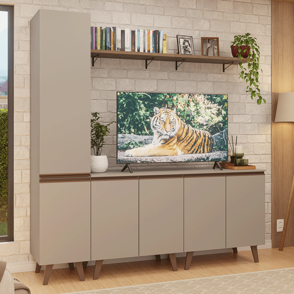 Rack para TV hasta 70 pulgadas + repisa 200cm Crema Nice 02