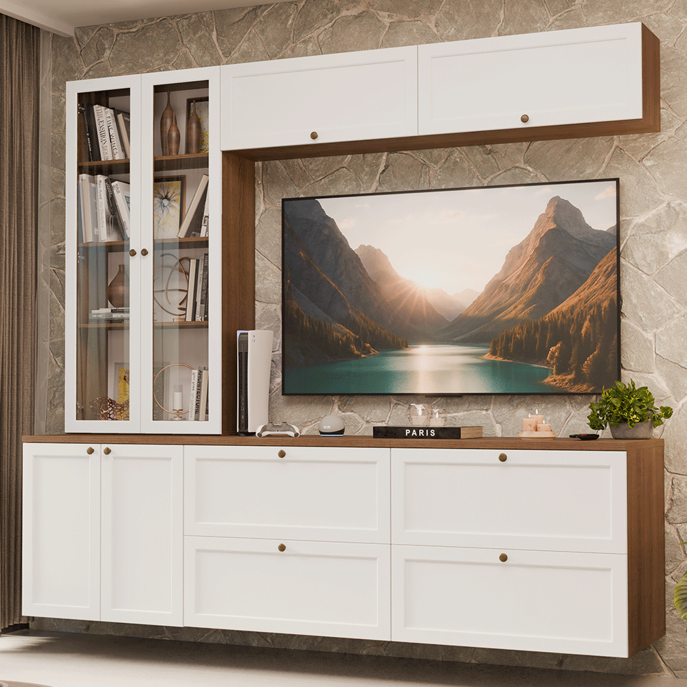 Centros de Entretenimiento con Rack + Cristaleiro 230 cm Marrón/Blanco Vik Madesa 01