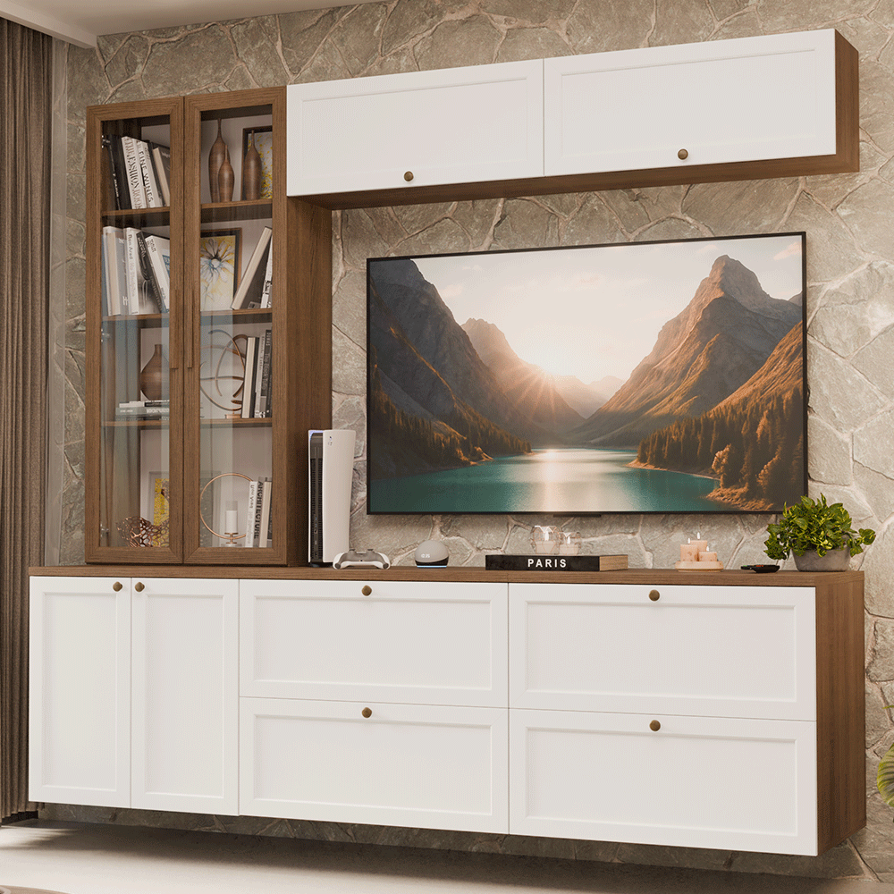 Centros de Entretenimiento con Rack + Cristaleiro 230 cm Marrón/Blanco/Marrón Vik Madesa 02