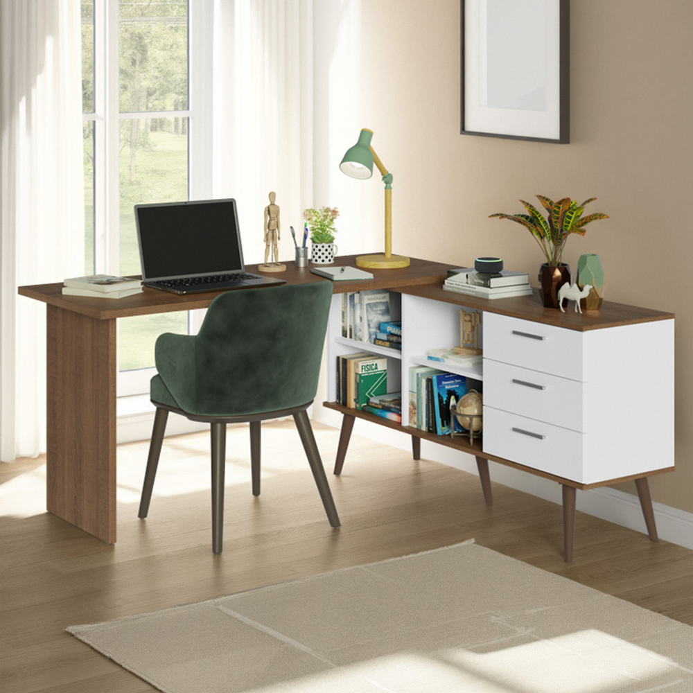 Escritorio Mesa de Estudos esquinero 3 Cajones Blanco Lisboa Madesa