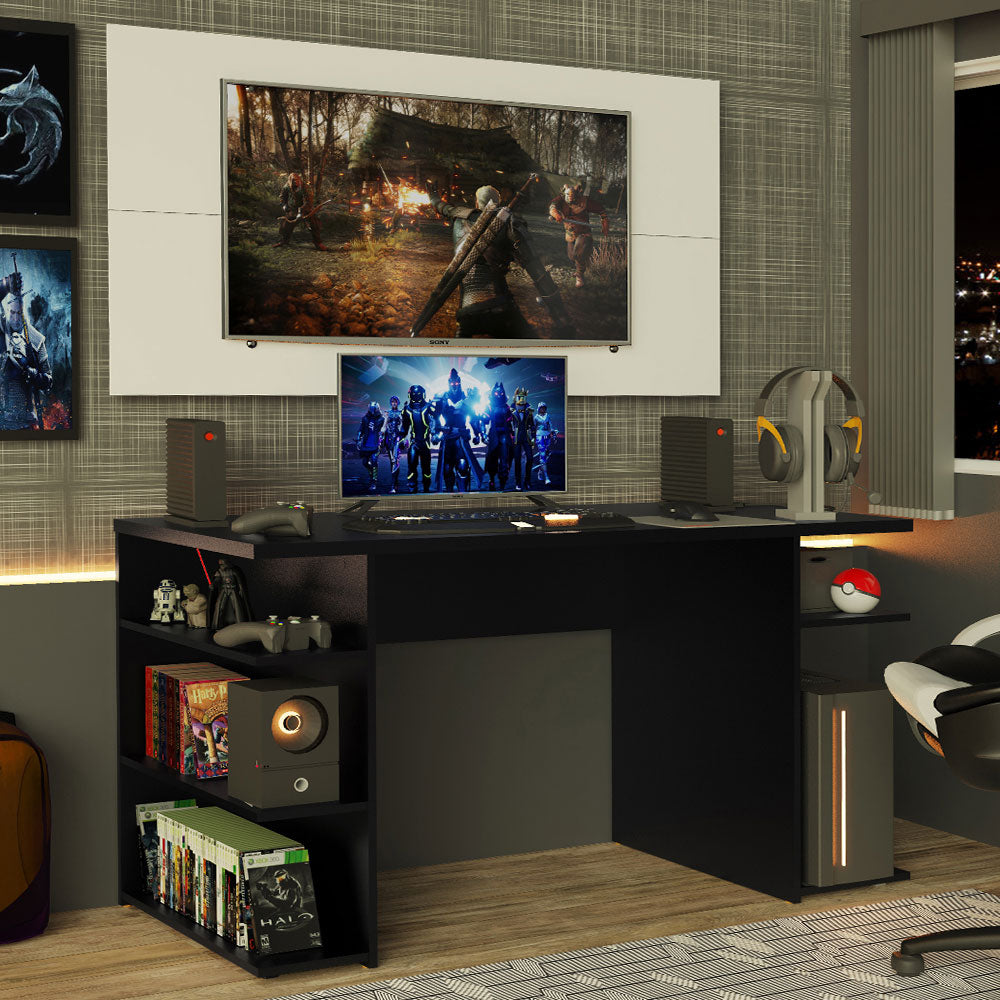 Escritorio Gamer Madesa 9409 e Panel para TV hasta 50 Pulgadas Negro/Blanco