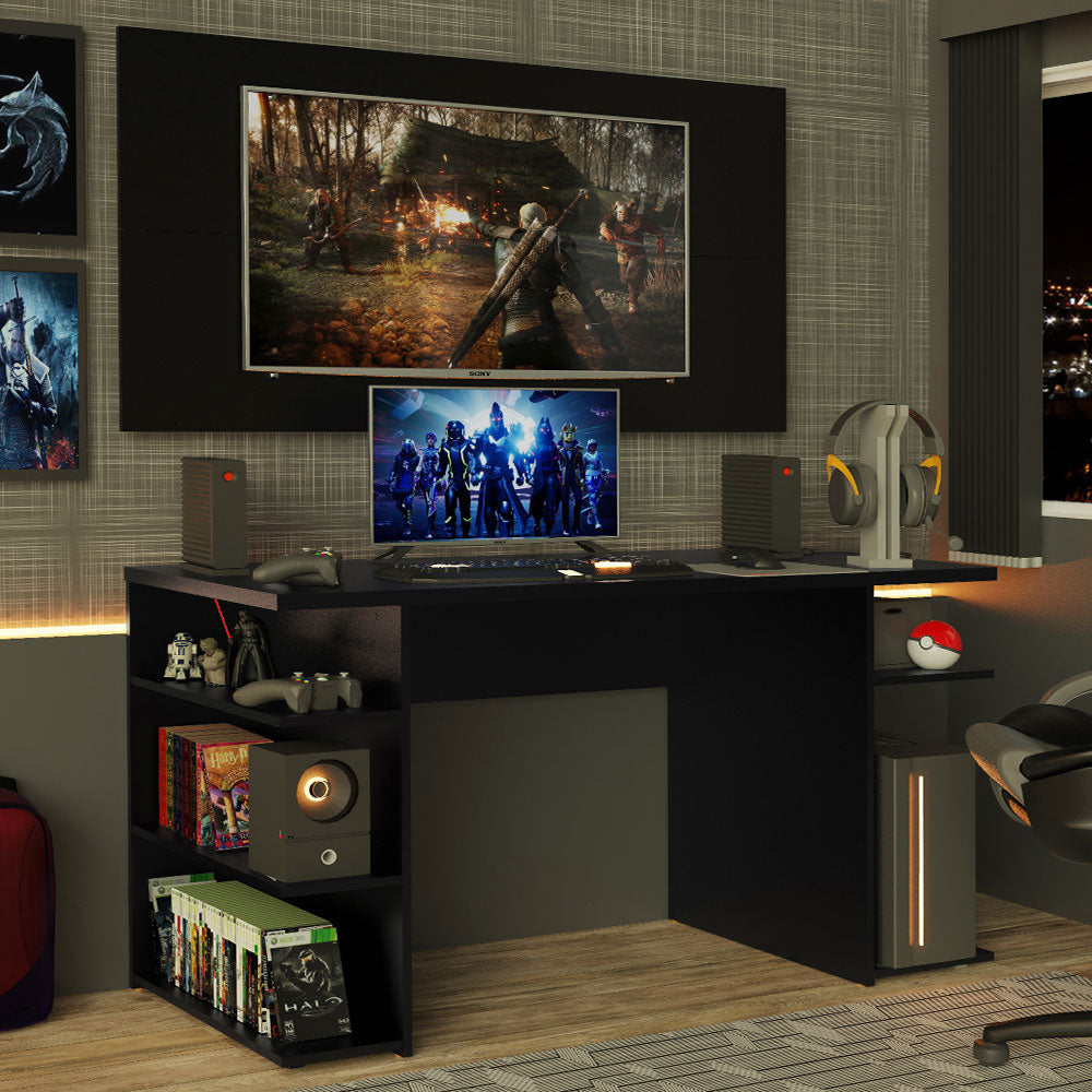 Escritorio Gamer Madesa 9409 con Panel para TV hasta 50 Pulgadas Negro