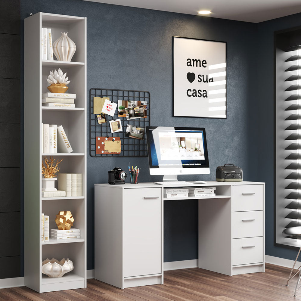 Escritorio de Oficina Madesa Alaska + Mueble Estante Librero Blanco