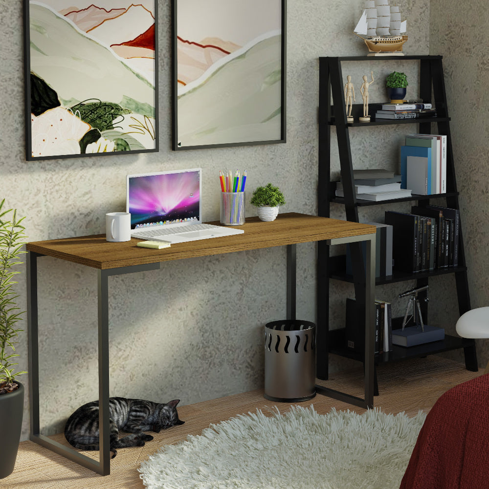 Combo Escritorio/Oficina con Mesa Industrial + Estante Escalera Marrón/Negro Madesa