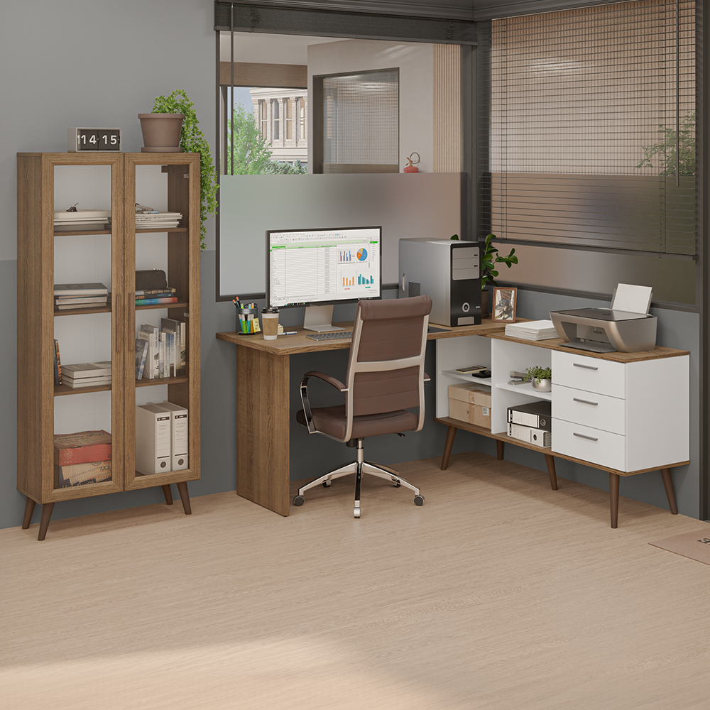 Kit Oficina 2 Muebles Madesa Escritorio + Vitrina Multiuso MB