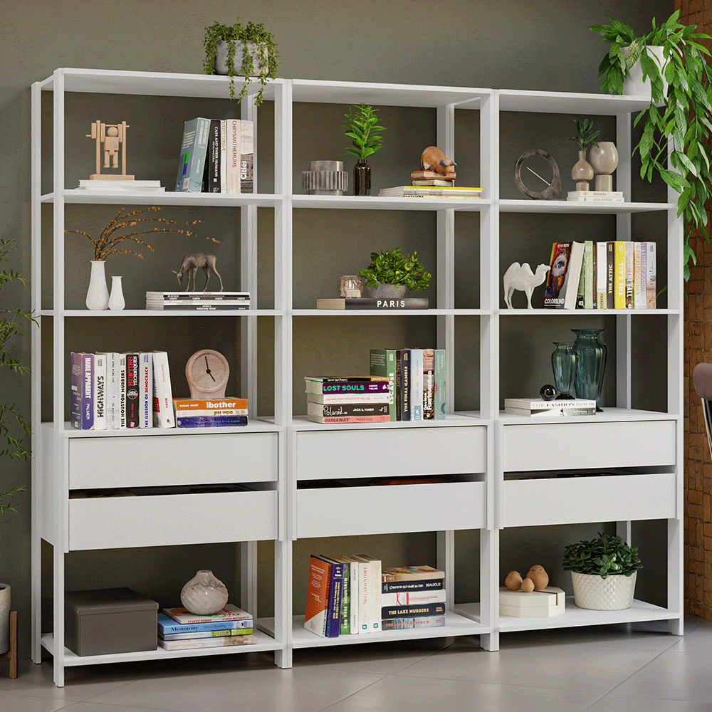 Estante Mueble Multiuso para Livros 6 Cajones 12 Repisas 210 cm Blanco Madesa