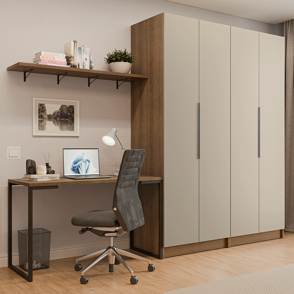 Conjunto Home Office 2 Armarios Neo 1 Escritorio 2 Repisas Marrón/Crema Madesa