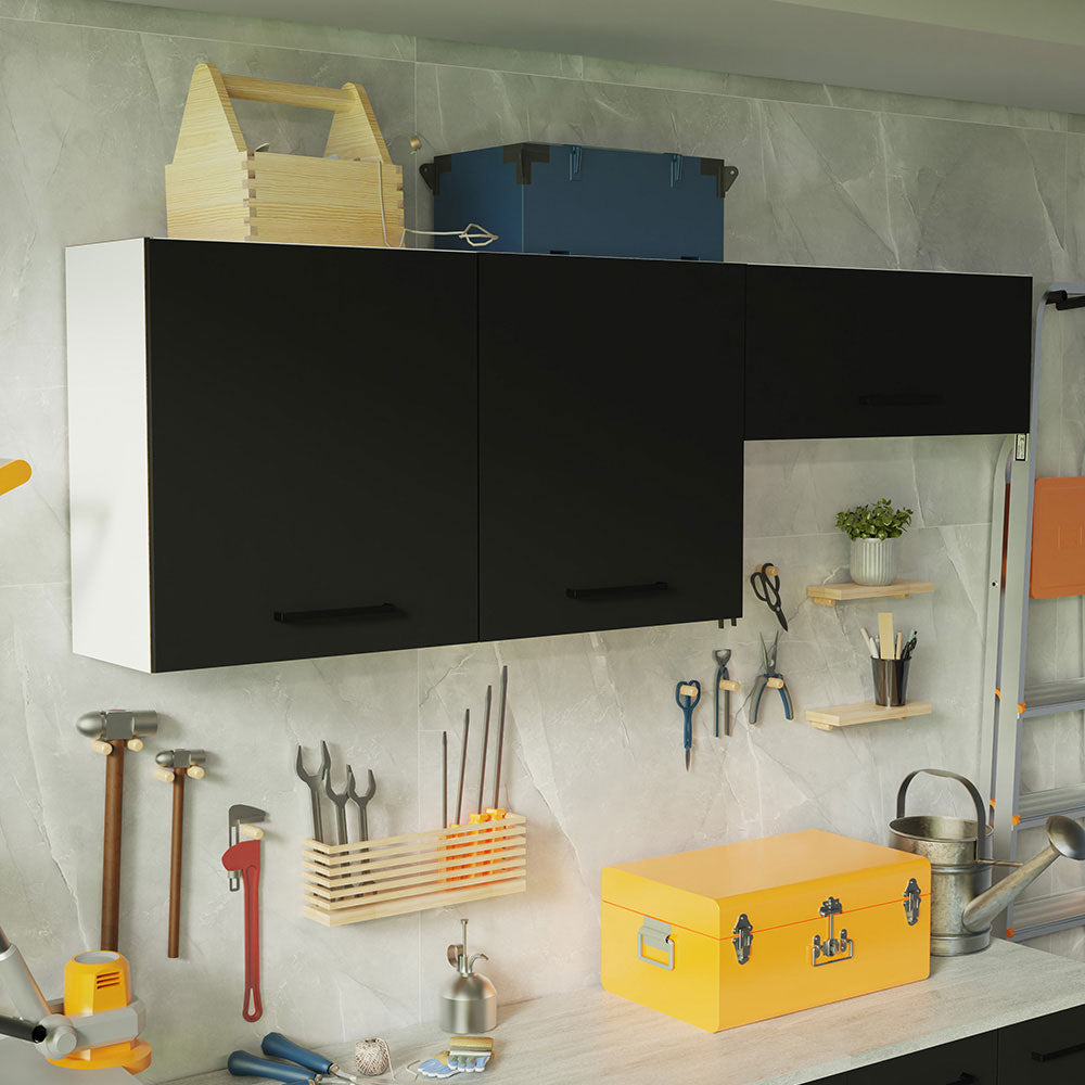 Kit con 2 Alacena Multiuso 3 Puertas Blanco/Negro Agata Madesa