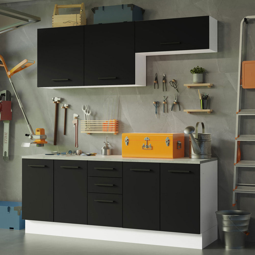 Kit con 2 Bajo mesada e 2 Alacena Multiuso 200cm Blanco/Negro Agata Madesa