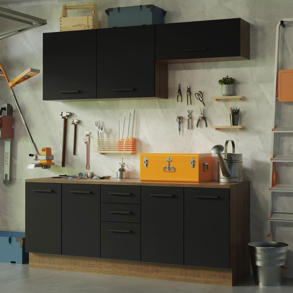 Kit con 2 Bajo mesada e 2 Alacena Multiuso 200cm Marrón/Negro Agata Madesa