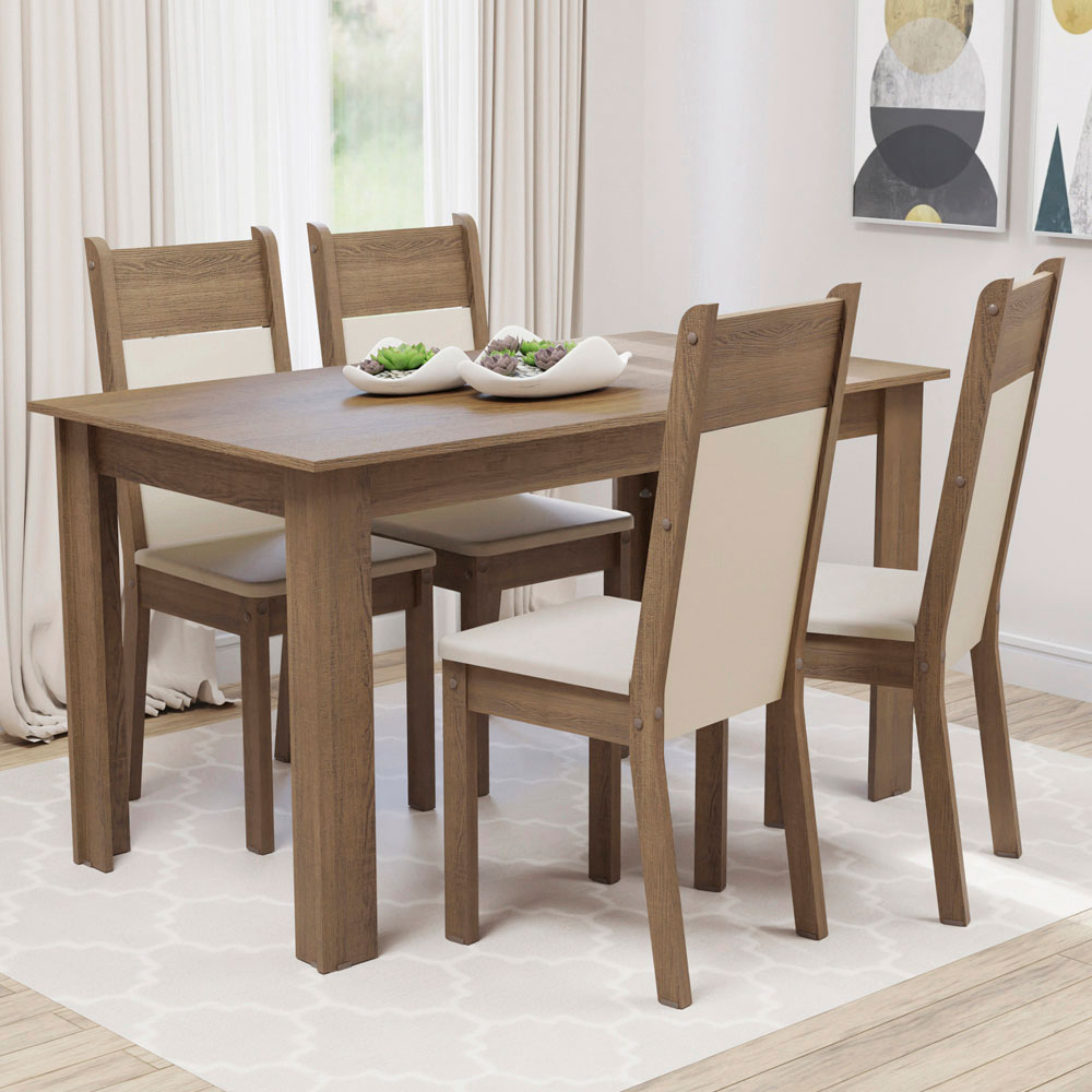 Juego de Comedor Madesa Cali Mesa Tapa Madera con 4 Sillas Marrón/Crema/Beige