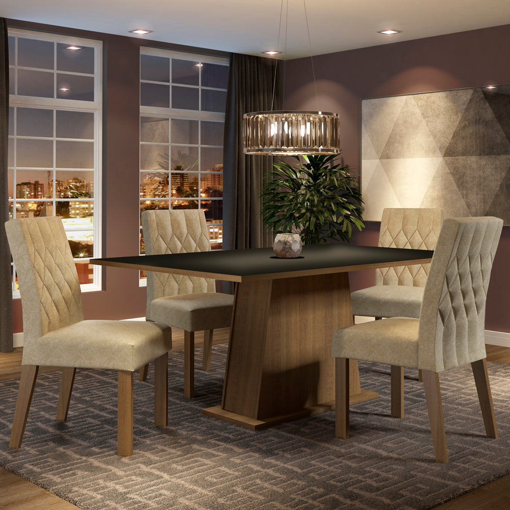 Juego de Comedor Madesa Ingrid Mesa Tapa de Madera con 4 Sillas Marrón/Negro/Imperial