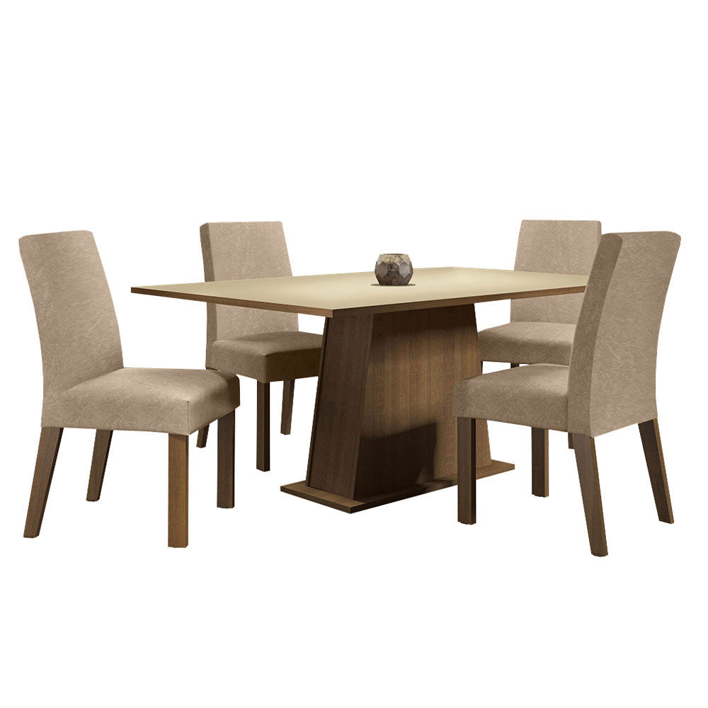 Juego de Comedor Madesa Flavia Mesa con Tapa de Madera con 4 Sillas Marrón/Crema/Imperial