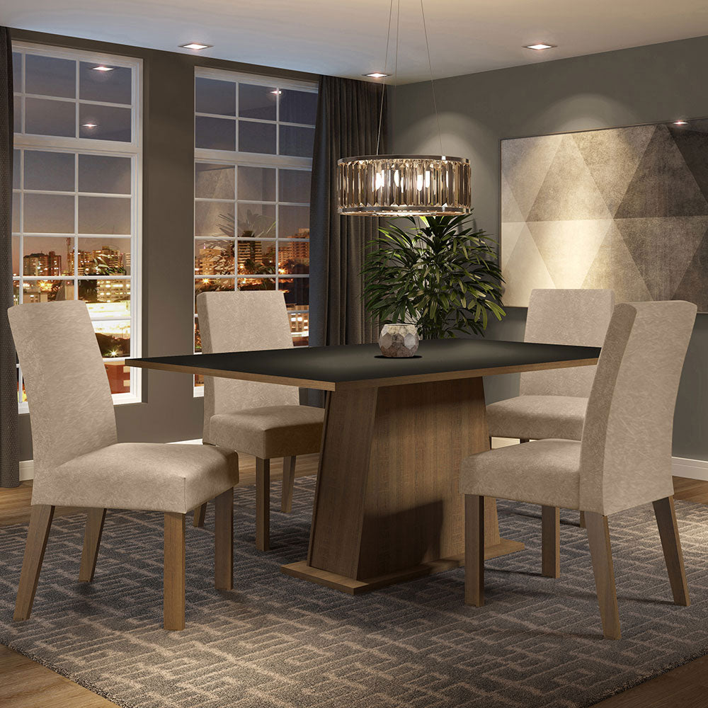 Juego de Comedor Madesa Flavia Mesa con Tapa de Madera con 4 Sillas Marrón/Negro/Imperial