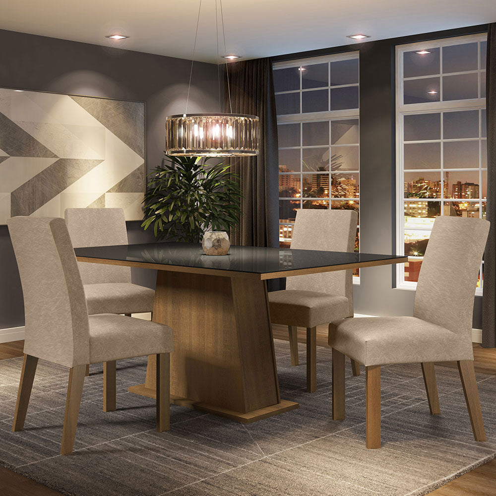 Juego de Comedor Madesa Sabrina Mesa con Tapa de Vidrio y 4 Sillas Marrón/Negro/Imperial