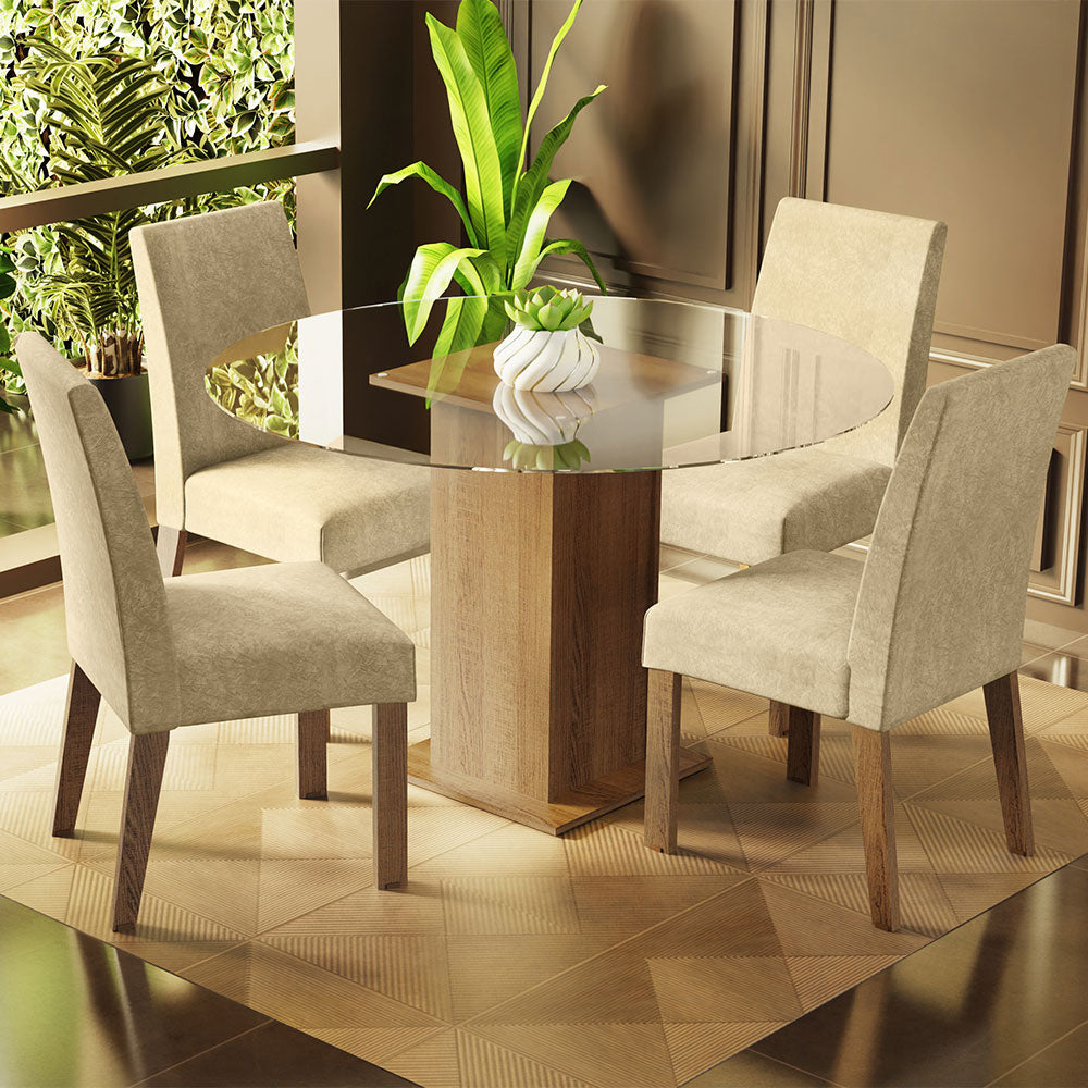 Juego de Comedor Mesada de Vidrio Redonda 4 Sillas Mile Marrón/Imperial