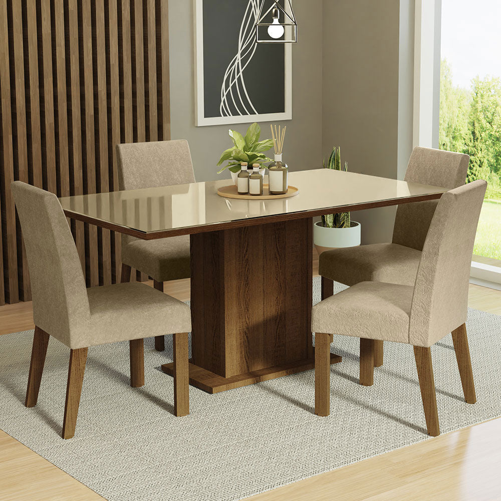 Juego de Comedor Mesa con Tapa de Vidrio 4 Sillas Marrón/Crema/Imperial Avril Madesa